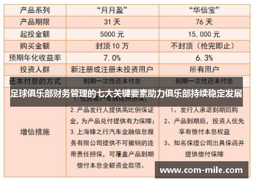足球俱乐部财务管理的七大关键要素助力俱乐部持续稳定发展